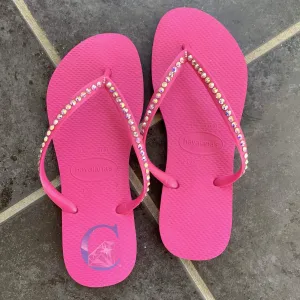 Hot Pink Thin Strap Havaiana/Crystal - 1 Row *