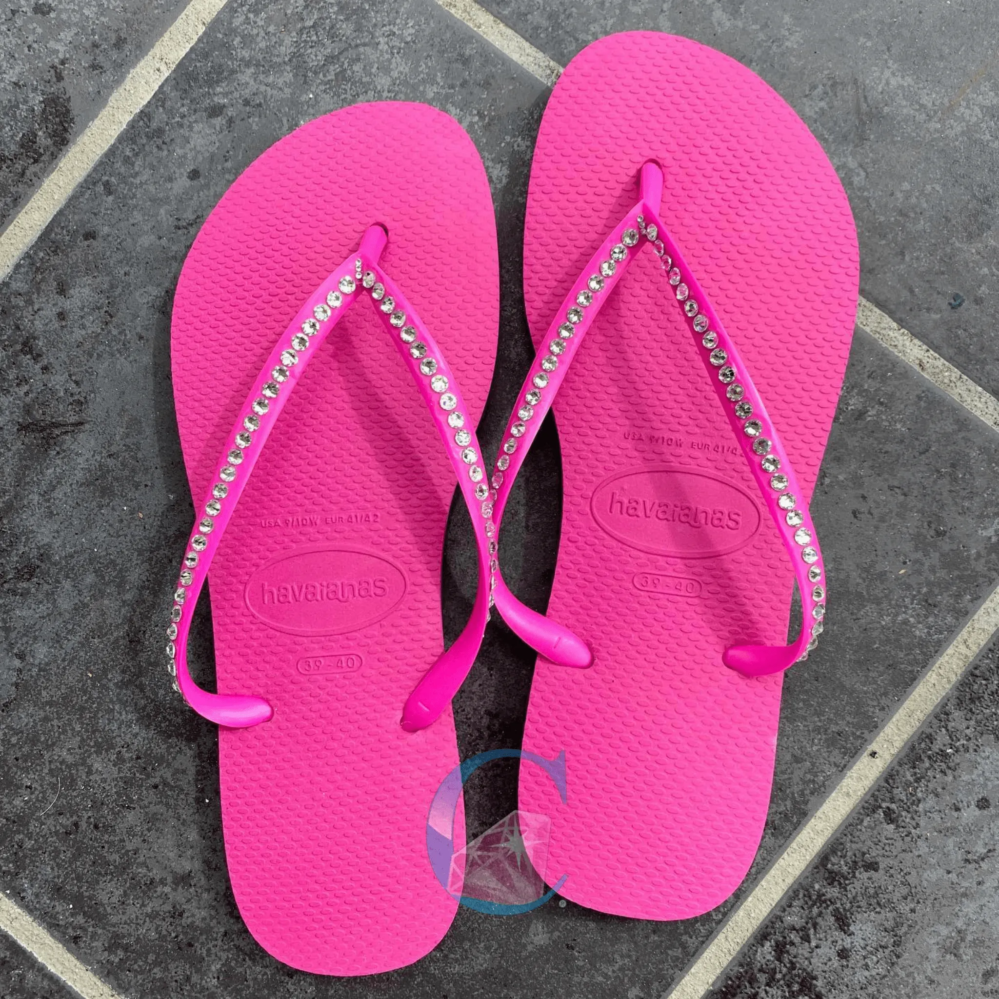 Hot Pink Thin Strap Havaiana/Crystal - 1 Row *
