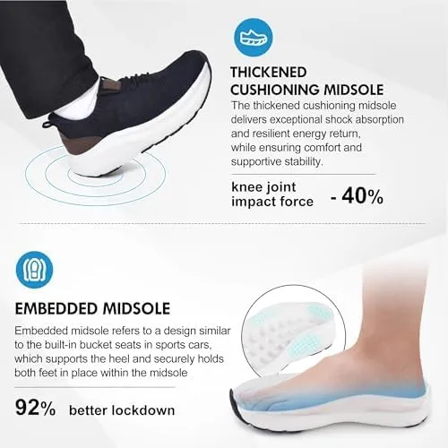 JACKSHIBO Mens Slip in Hands Free Shoes Wide Toe Box Orthopedic Slip On Walking Sneakers with Arch Support Cushioned Sole