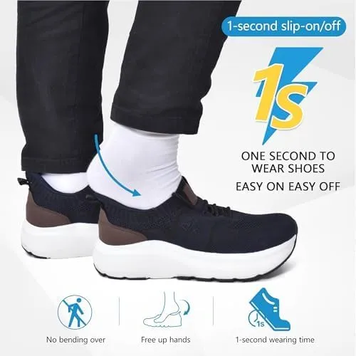 JACKSHIBO Mens Slip in Hands Free Shoes Wide Toe Box Orthopedic Slip On Walking Sneakers with Arch Support Cushioned Sole