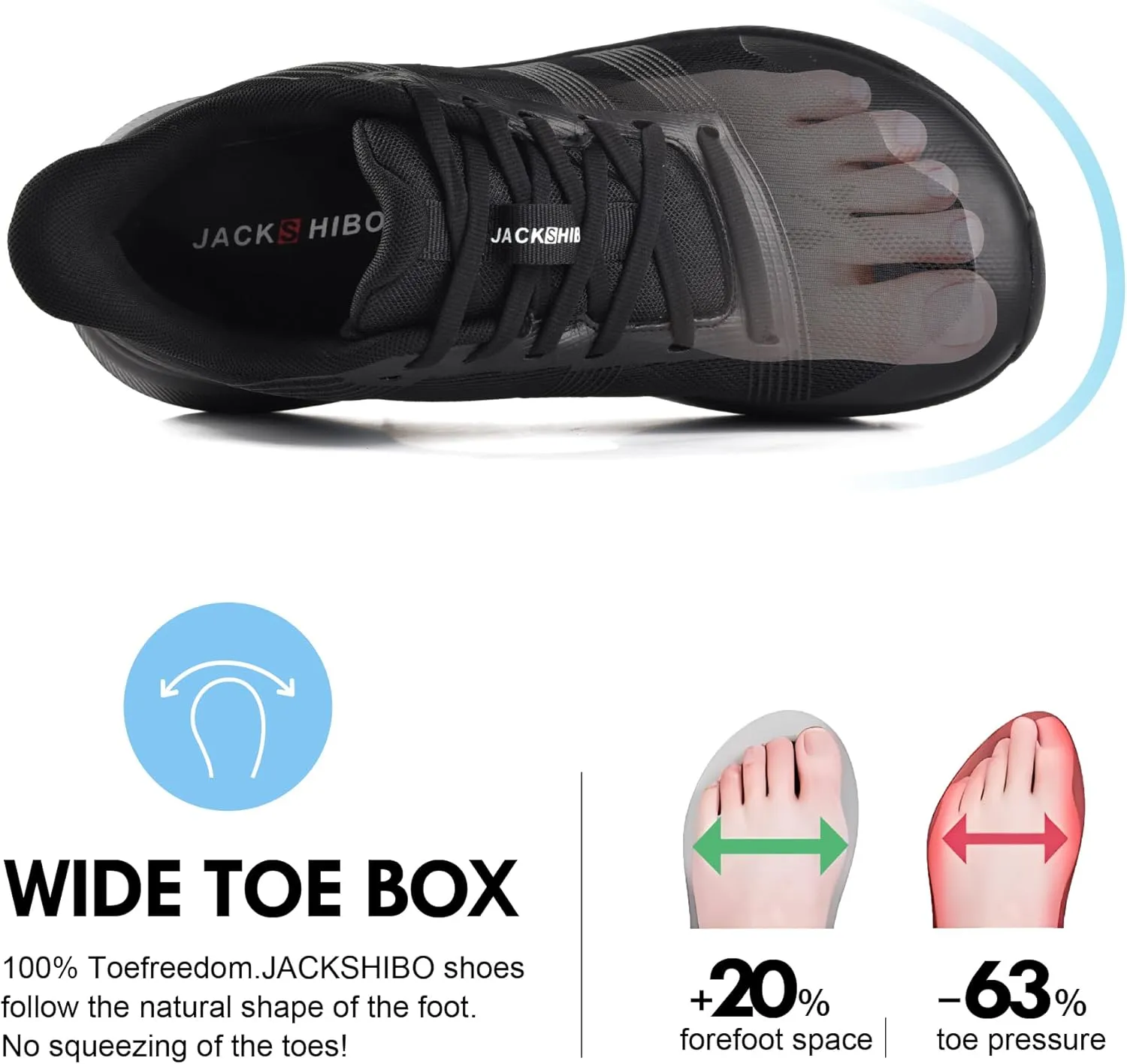 JACKSHIBO Mens Wide Toe Box Slip in Hands Free Shoes,Slip on Arch Support Wide Sneakers,Thick Cushioning Running Orthopedic Walking Sneakers with Zero Drop Sole