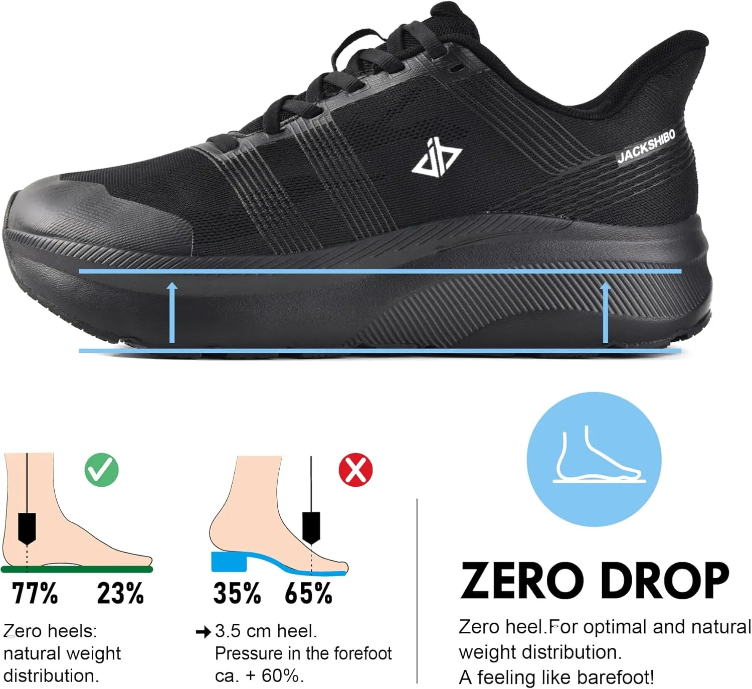 JACKSHIBO Mens Wide Toe Box Slip in Hands Free Shoes,Slip on Arch Support Wide Sneakers,Thick Cushioning Running Orthopedic Walking Sneakers with Zero Drop Sole