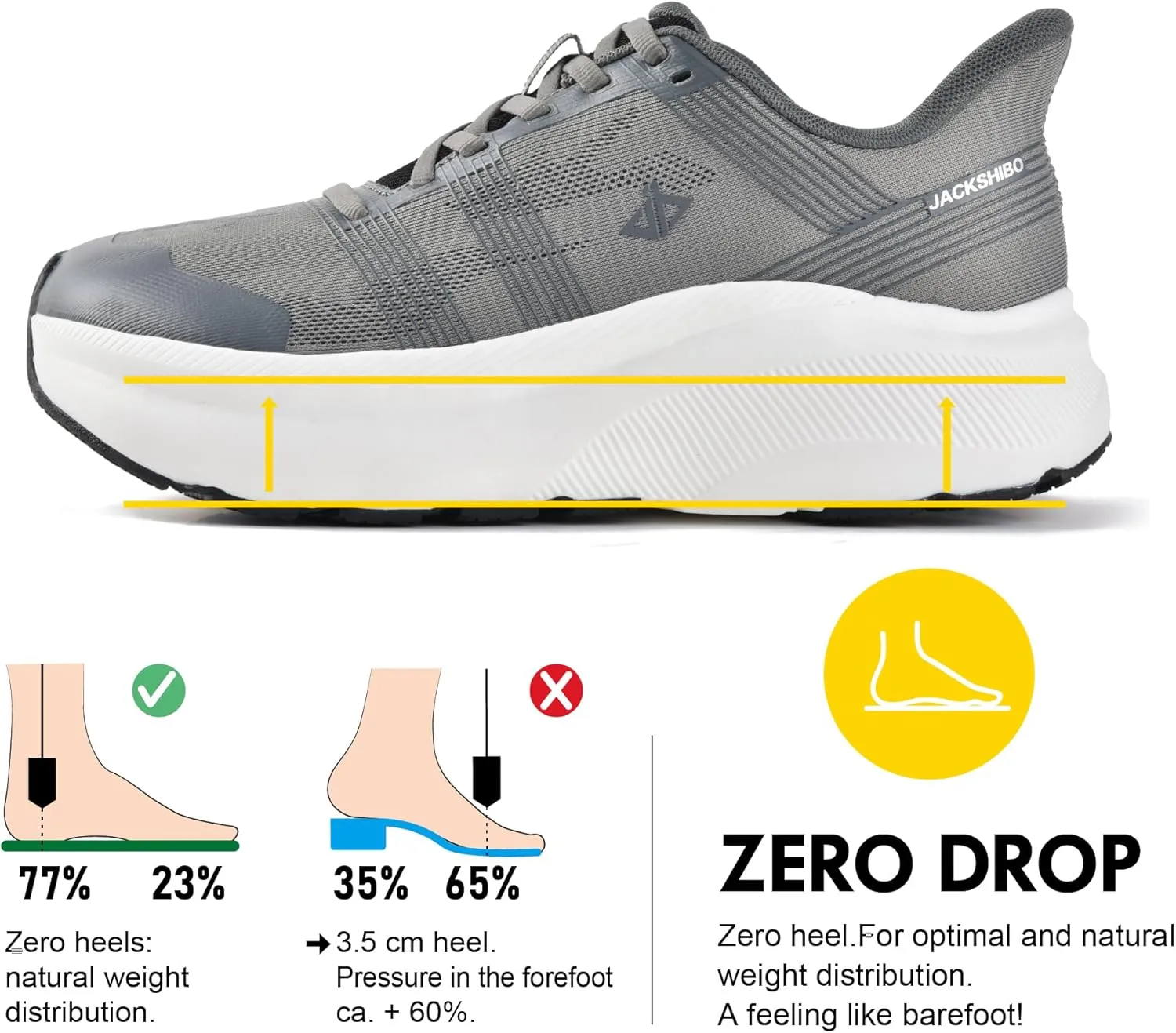 JACKSHIBO Mens Wide Toe Box Slip in Hands Free Shoes,Slip on Arch Support Wide Sneakers,Thick Cushioning Running Orthopedic Walking Sneakers with Zero Drop Sole