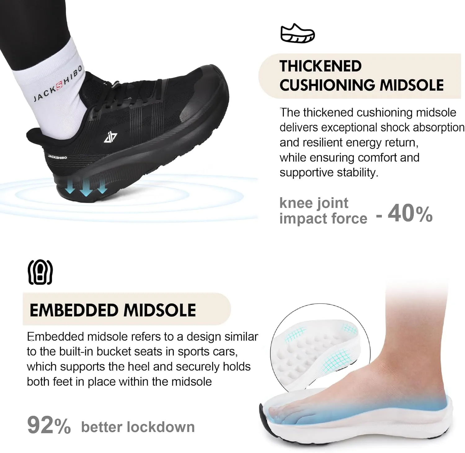 JACKSHIBO Mens Wide Toe Box Slip in Hands Free Shoes,Slip on Arch Support Wide Sneakers,Thick Cushioning Running Orthopedic Walking Sneakers with Zero Drop Sole