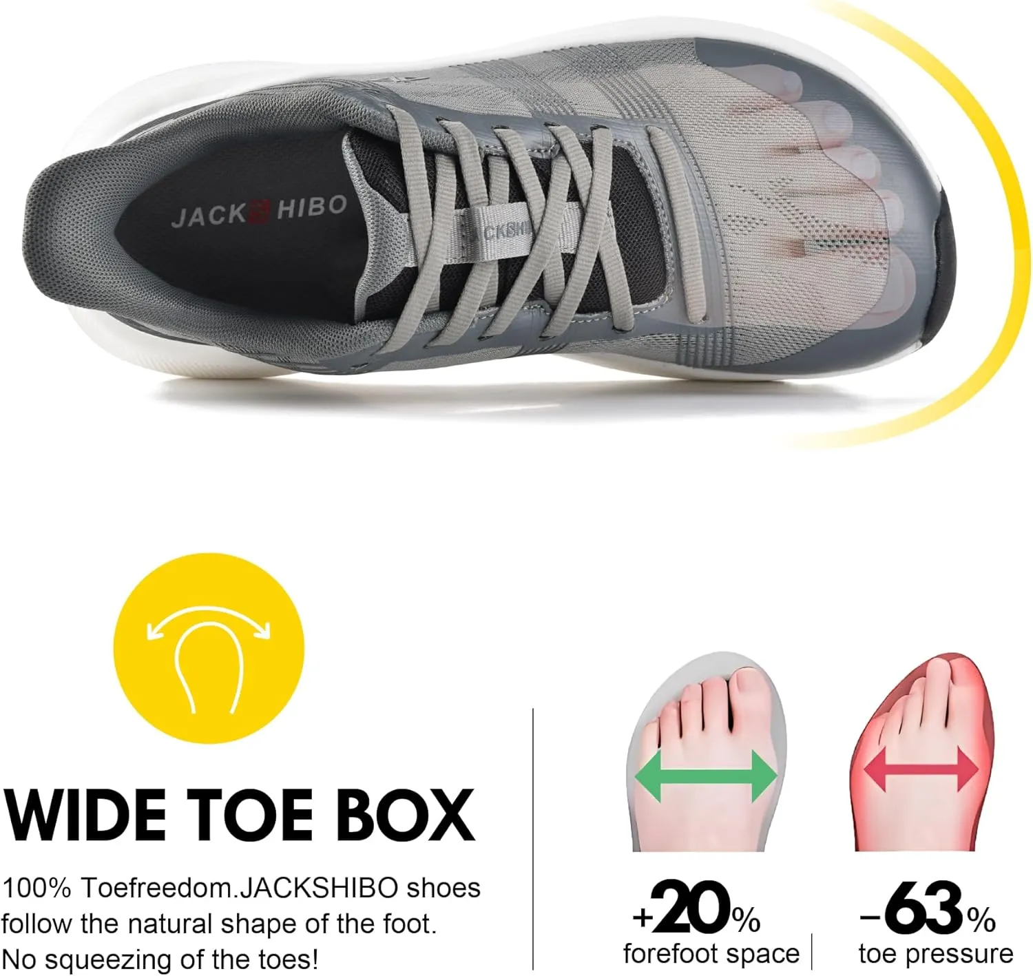 JACKSHIBO Mens Wide Toe Box Slip in Hands Free Shoes,Slip on Arch Support Wide Sneakers,Thick Cushioning Running Orthopedic Walking Sneakers with Zero Drop Sole