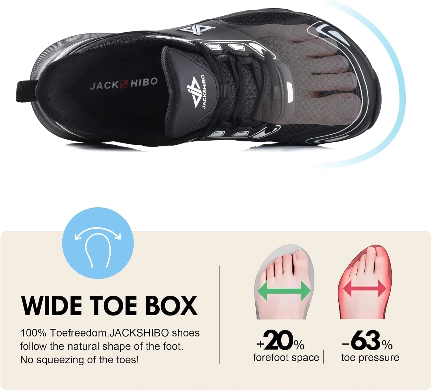 JACKSHIBO Mens Wide Toe Box Slip in Hands Free Shoes,Slip on Arch Support Wide Sneakers,Thick Cushioning Stability Running Shoes,Orthopedic Walking Sneakers with Zero Drop Sole