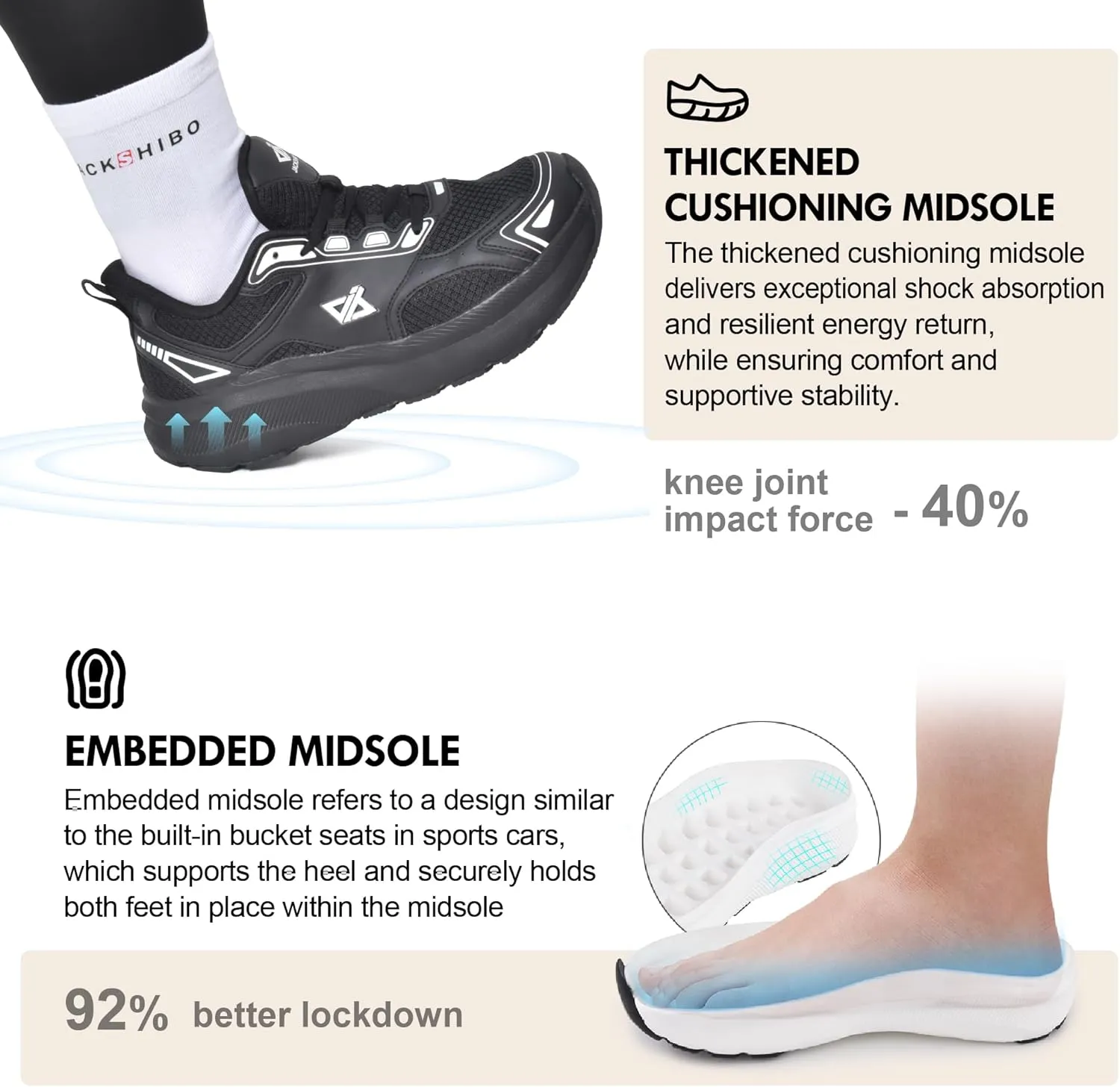 JACKSHIBO Mens Wide Toe Box Slip in Hands Free Shoes,Slip on Arch Support Wide Sneakers,Thick Cushioning Stability Running Shoes,Orthopedic Walking Sneakers with Zero Drop Sole