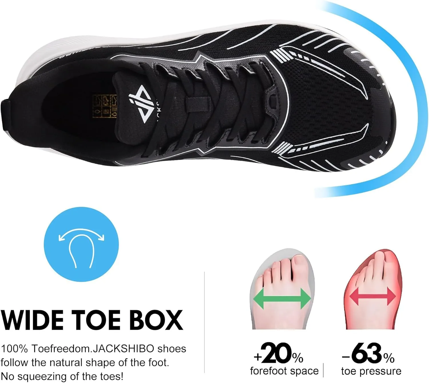 JACKSHIBO Slip in Men Hands Free Wide Toe Box Shoes Slip on Arch Support Wide Sneakers for Running Walking Tennis Athletic Plantar Fasciitis Orthopedic Shoe Zero Drop Cushion Thick Sole Width Shoes