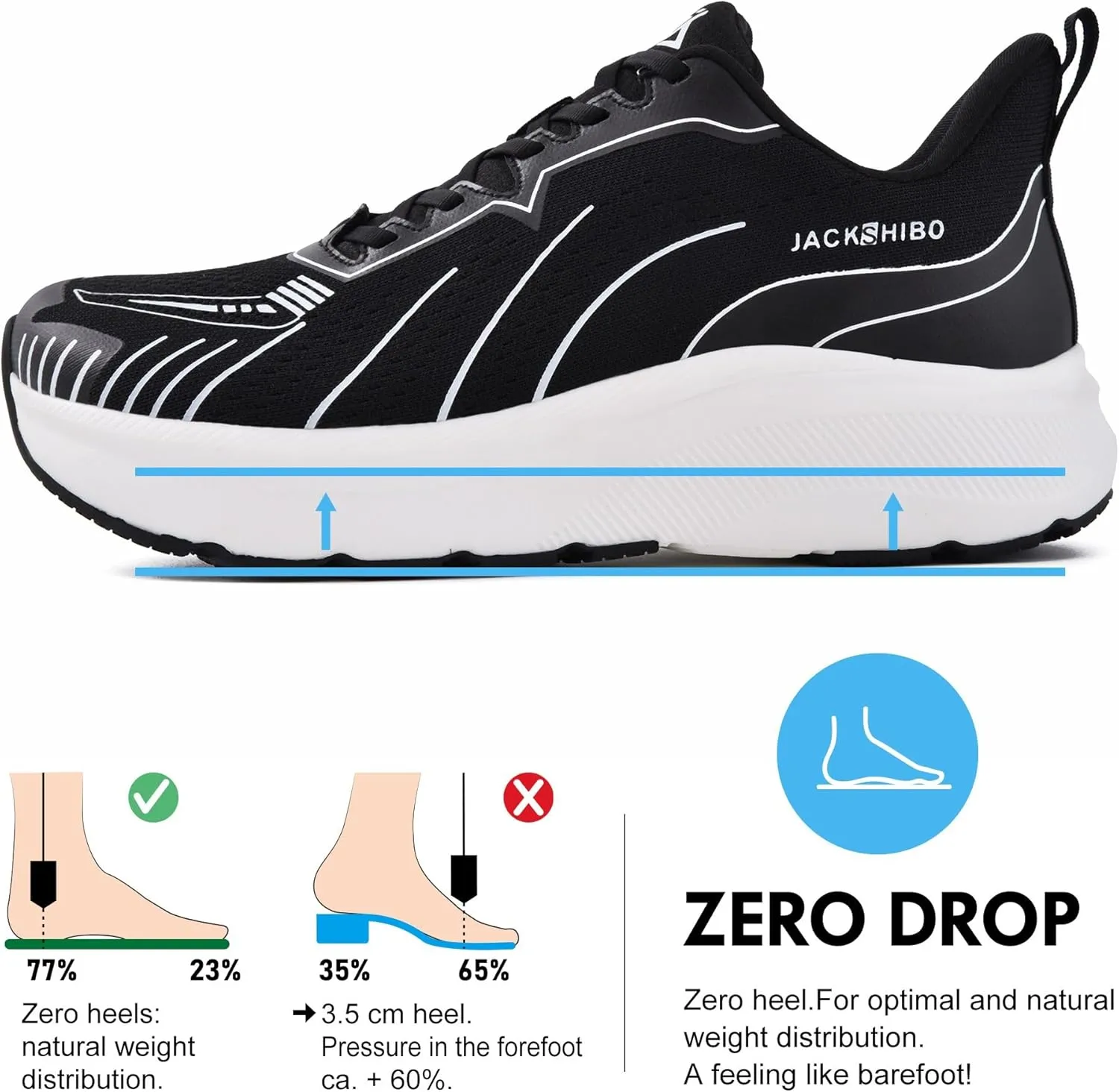 JACKSHIBO Slip in Men Hands Free Wide Toe Box Shoes Slip on Arch Support Wide Sneakers for Running Walking Tennis Athletic Plantar Fasciitis Orthopedic Shoe Zero Drop Cushion Thick Sole Width Shoes