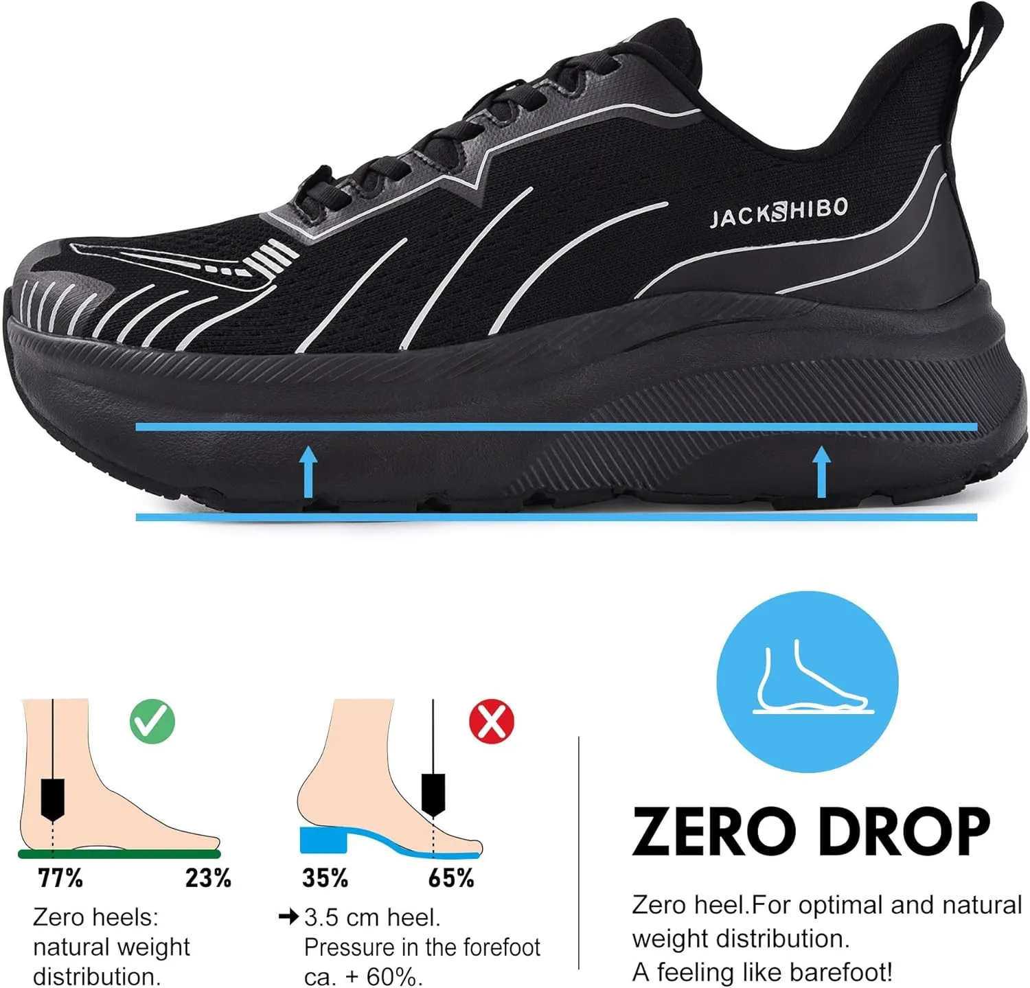 JACKSHIBO Slip in Men Hands Free Wide Toe Box Shoes Slip on Arch Support Wide Sneakers for Running Walking Tennis Athletic Plantar Fasciitis Orthopedic Shoe Zero Drop Cushion Thick Sole Width Shoes