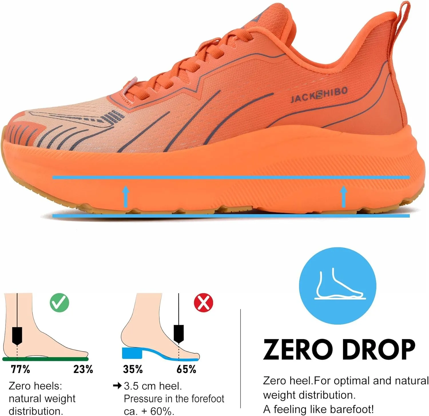 JACKSHIBO Slip in Men Hands Free Wide Toe Box Shoes Slip on Arch Support Wide Sneakers for Running Walking Tennis Athletic Plantar Fasciitis Orthopedic Shoe Zero Drop Cushion Thick Sole Width Shoes