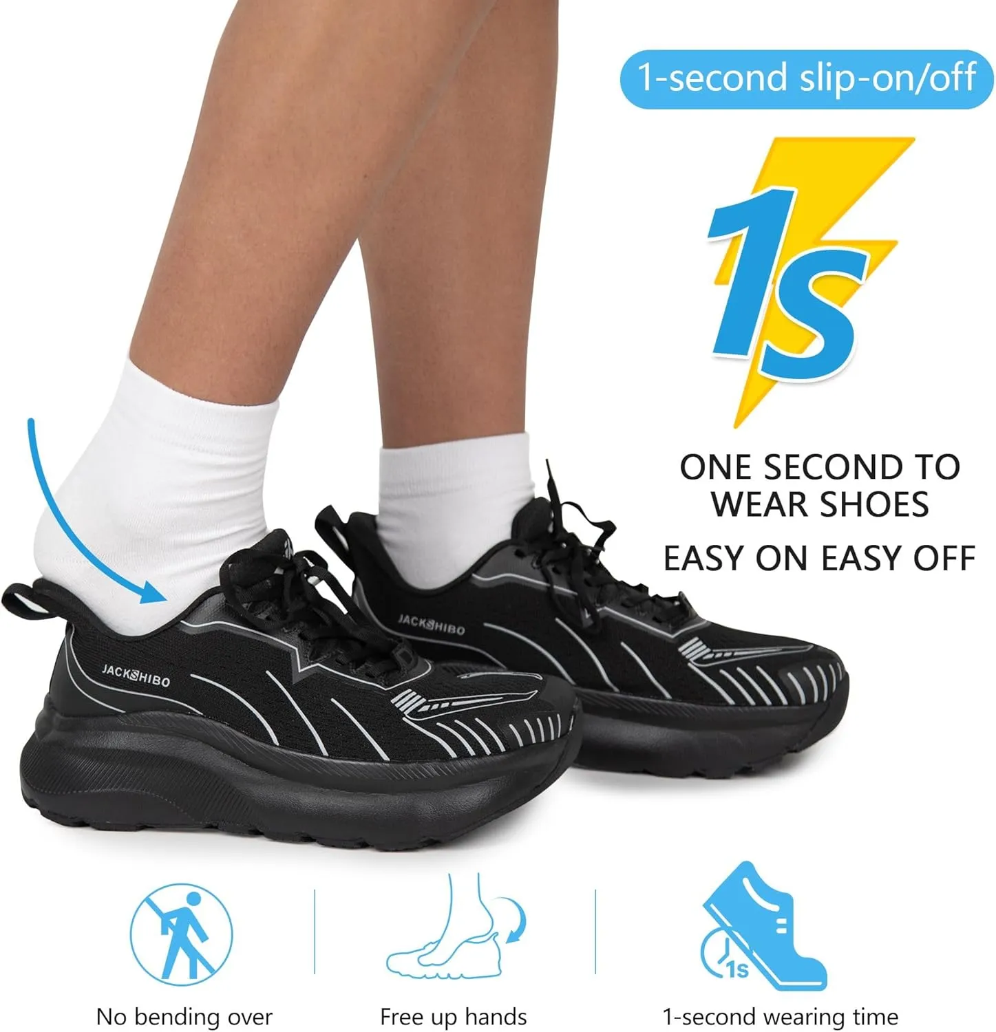 JACKSHIBO Slip in Men Hands Free Wide Toe Box Shoes Slip on Arch Support Wide Sneakers for Running Walking Tennis Athletic Plantar Fasciitis Orthopedic Shoe Zero Drop Cushion Thick Sole Width Shoes