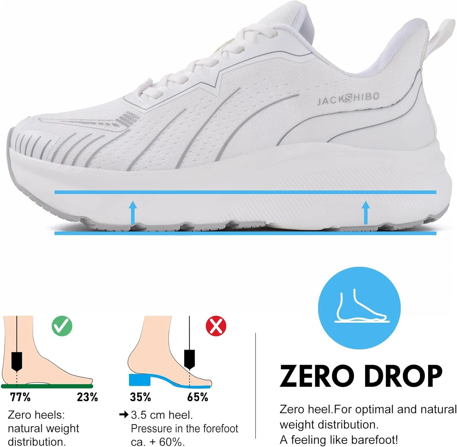 JACKSHIBO Slip in Men Hands Free Wide Toe Box Shoes Slip on Arch Support Wide Sneakers for Running Walking Tennis Athletic Plantar Fasciitis Orthopedic Shoe Zero Drop Cushion Thick Sole Width Shoes