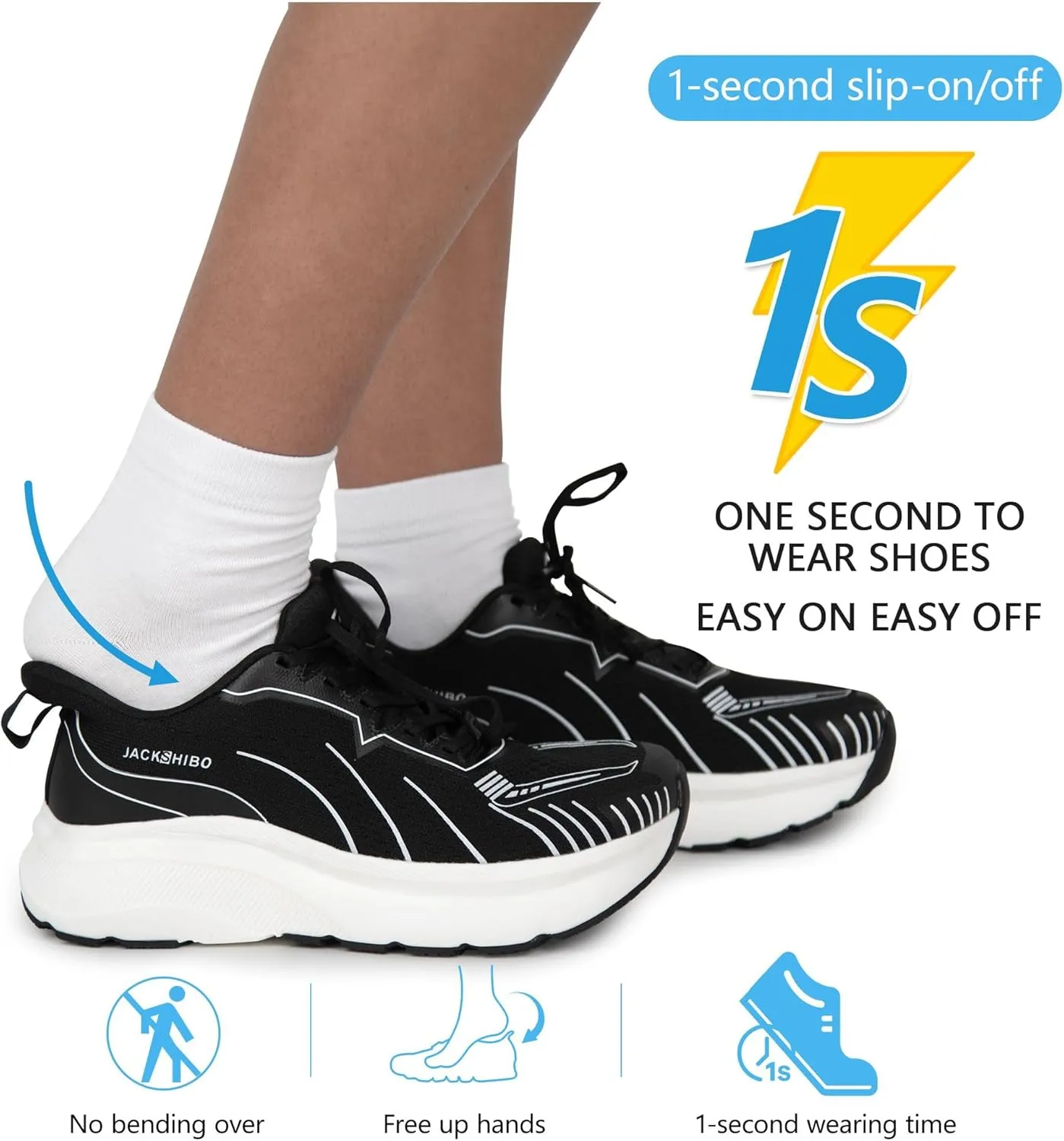 JACKSHIBO Slip in Men Hands Free Wide Toe Box Shoes Slip on Arch Support Wide Sneakers for Running Walking Tennis Athletic Plantar Fasciitis Orthopedic Shoe Zero Drop Cushion Thick Sole Width Shoes