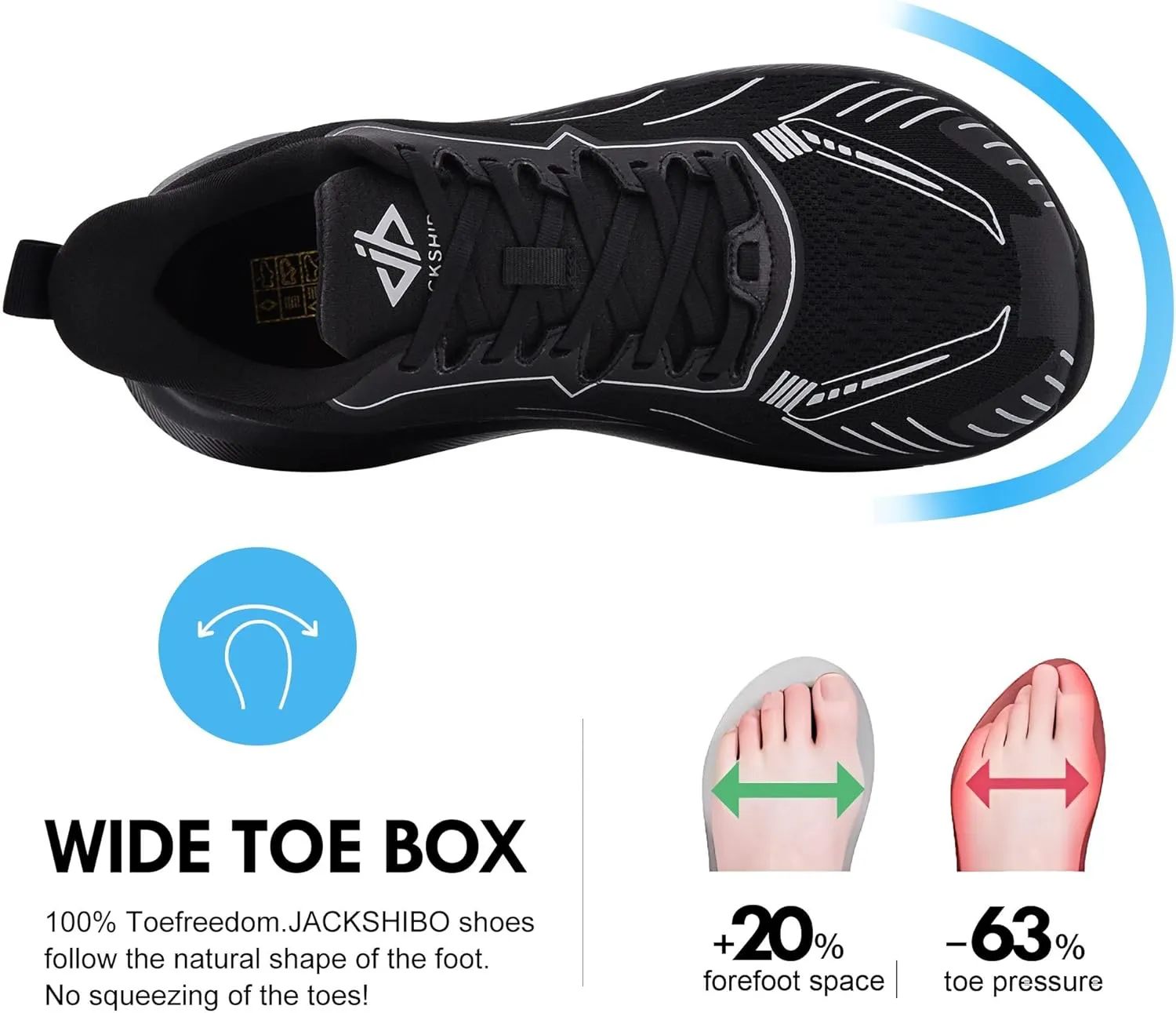 JACKSHIBO Slip in Men Hands Free Wide Toe Box Shoes Slip on Arch Support Wide Sneakers for Running Walking Tennis Athletic Plantar Fasciitis Orthopedic Shoe Zero Drop Cushion Thick Sole Width Shoes