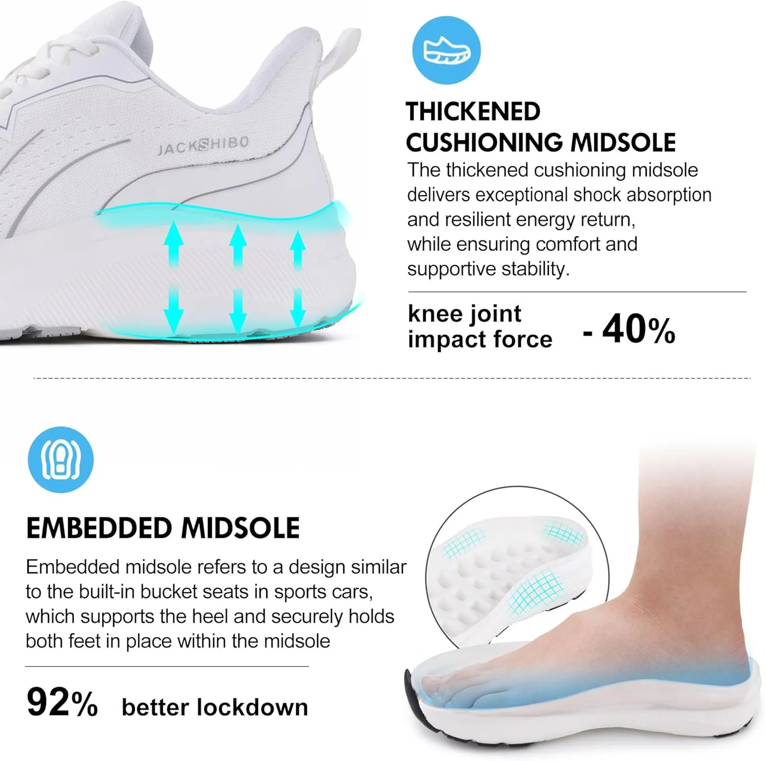 JACKSHIBO Slip in Men Hands Free Wide Toe Box Shoes Slip on Arch Support Wide Sneakers for Running Walking Tennis Athletic Plantar Fasciitis Orthopedic Shoe Zero Drop Cushion Thick Sole Width Shoes