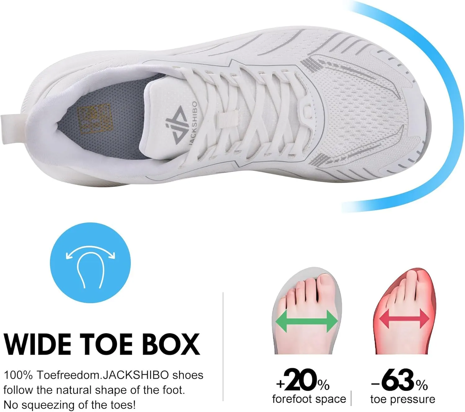 JACKSHIBO Slip in Men Hands Free Wide Toe Box Shoes Slip on Arch Support Wide Sneakers for Running Walking Tennis Athletic Plantar Fasciitis Orthopedic Shoe Zero Drop Cushion Thick Sole Width Shoes