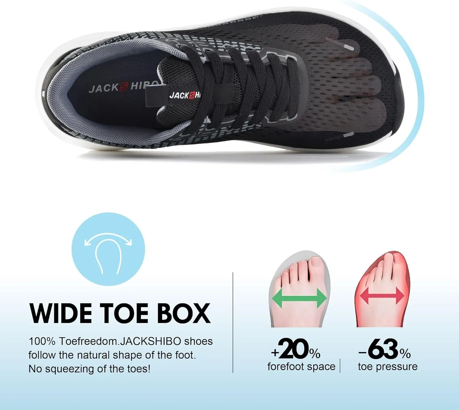 JACKSHIBO Wide Toe Box Shoes for Men Arch Support Shoes Wide Width Sneakers for Running Walking Athletic Tennis Orthopedic Plantar Fasciitis Workout Flux Footwear with Thick Cushioned Zero Drop Sole