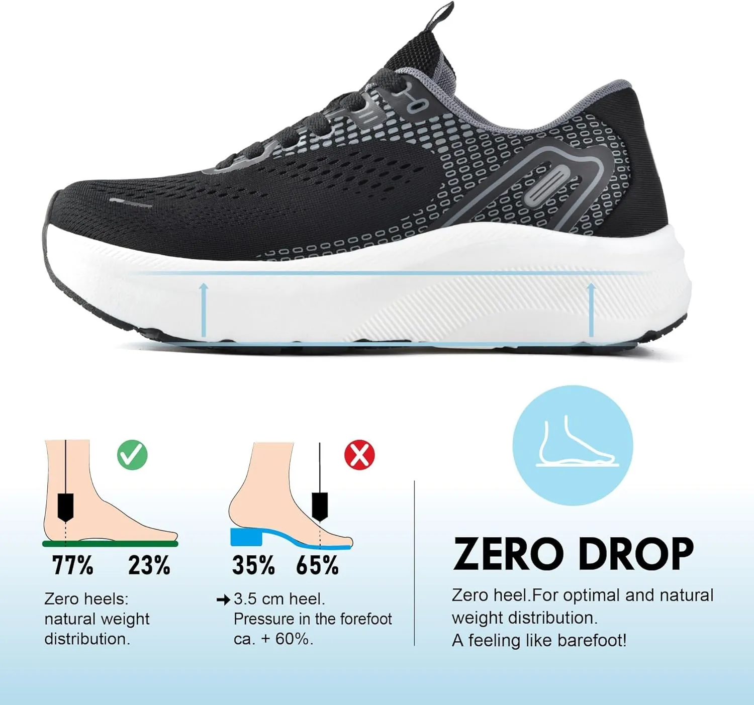 JACKSHIBO Wide Toe Box Shoes for Men Arch Support Shoes Wide Width Sneakers for Running Walking Athletic Tennis Orthopedic Plantar Fasciitis Workout Flux Footwear with Thick Cushioned Zero Drop Sole
