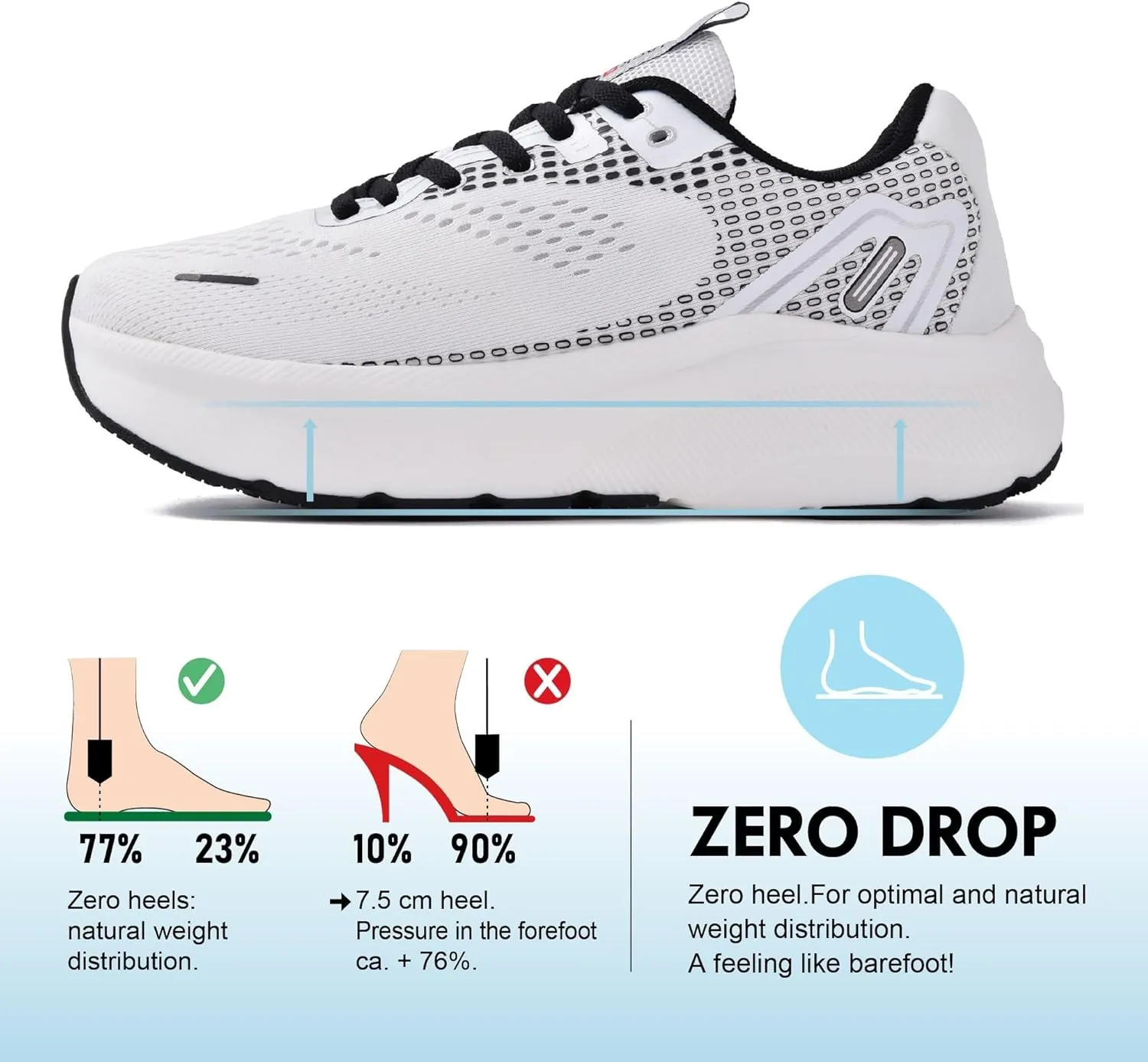 JACKSHIBO Wide Toe Box Shoes Women Arch Support Wide Sneakers for Running Walking Athletic Tennis Orthopedic Plantar Fasciitis Workout Flux Footwear with Thick Cushion Zero Drop Sole Width Shoes