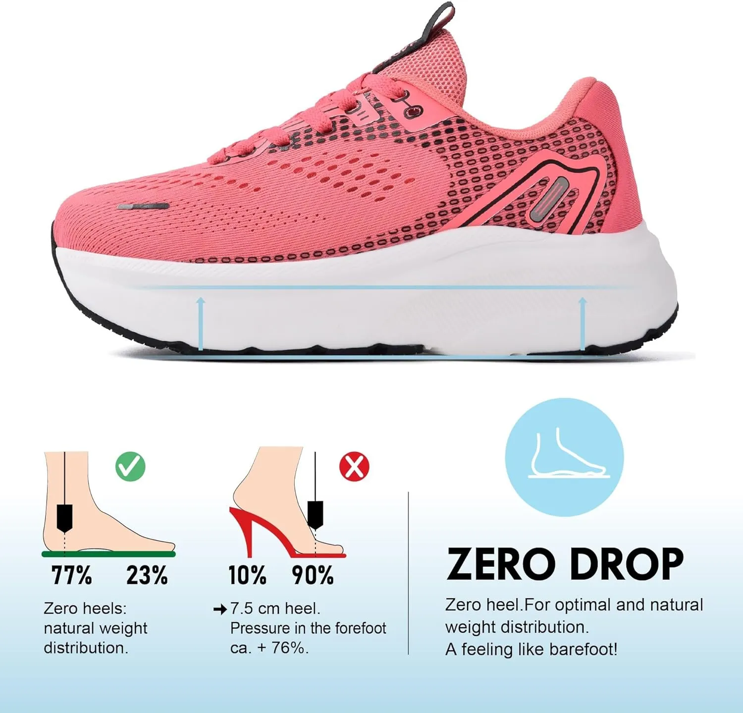 JACKSHIBO Wide Toe Box Shoes Women Arch Support Wide Sneakers for Running Walking Athletic Tennis Orthopedic Plantar Fasciitis Workout Flux Footwear with Thick Cushion Zero Drop Sole Width Shoes