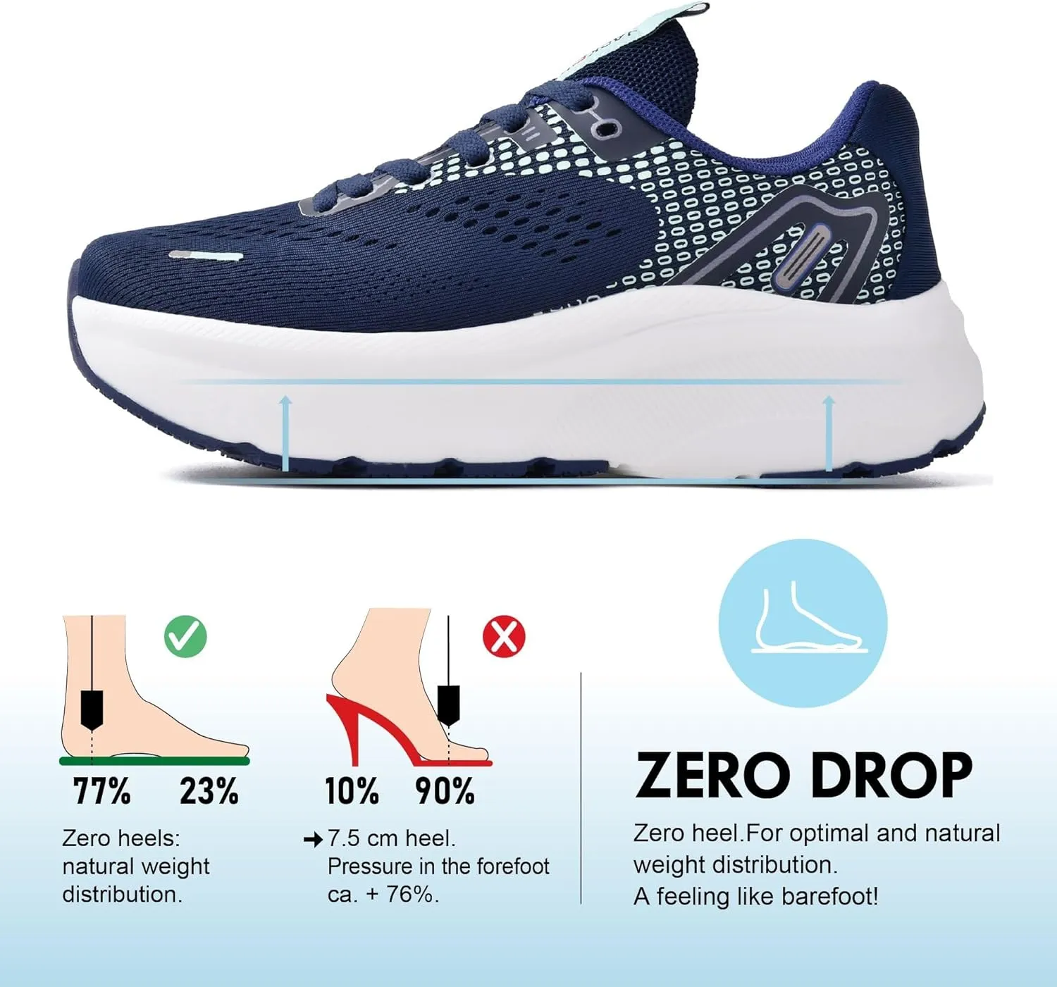JACKSHIBO Wide Toe Box Shoes Women Arch Support Wide Sneakers for Running Walking Athletic Tennis Orthopedic Plantar Fasciitis Workout Flux Footwear with Thick Cushion Zero Drop Sole Width Shoes