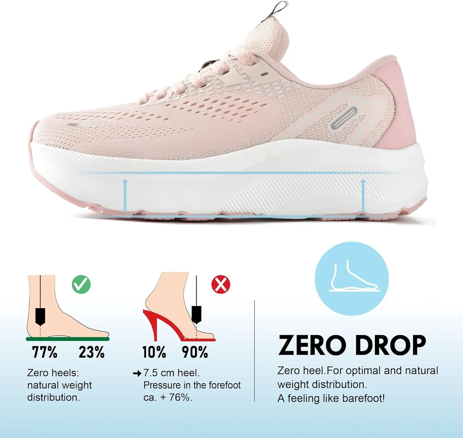 JACKSHIBO Wide Toe Box Shoes Women Arch Support Wide Sneakers for Running Walking Athletic Tennis Orthopedic Plantar Fasciitis Workout Flux Footwear with Thick Cushion Zero Drop Sole Width Shoes