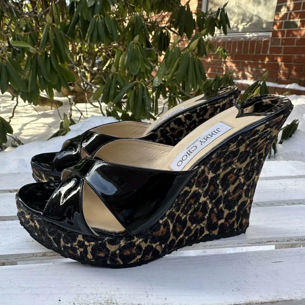 Jimmy Choo Phyllis Patent Leather Slide Wedge Sandals - Size 40