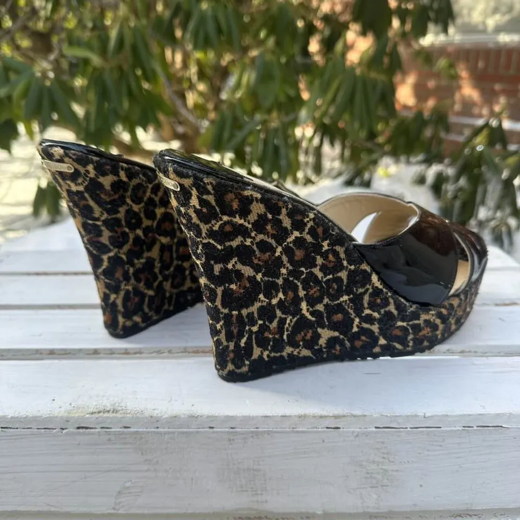 Jimmy Choo Phyllis Patent Leather Slide Wedge Sandals - Size 40