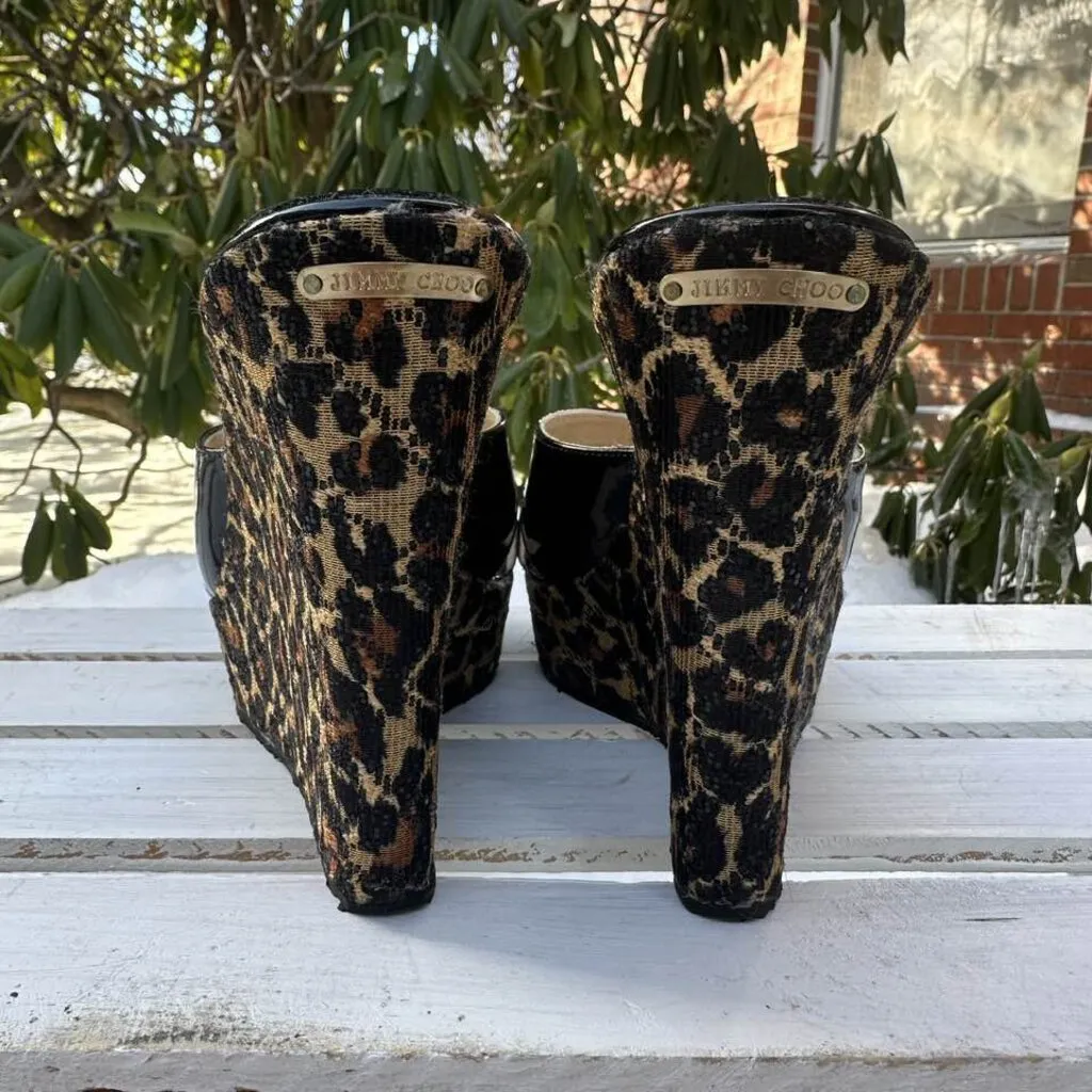 Jimmy Choo Phyllis Patent Leather Slide Wedge Sandals - Size 40