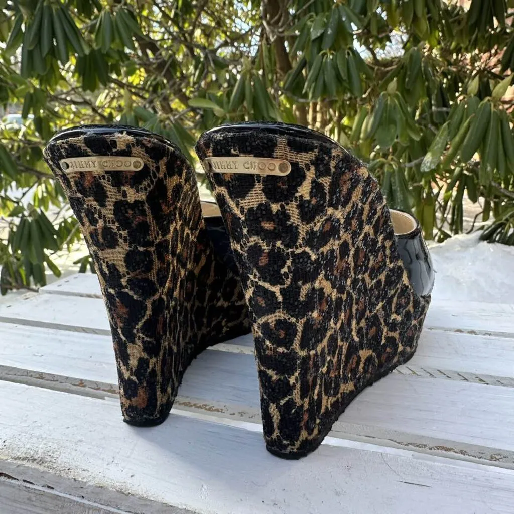 Jimmy Choo Phyllis Patent Leather Slide Wedge Sandals - Size 40