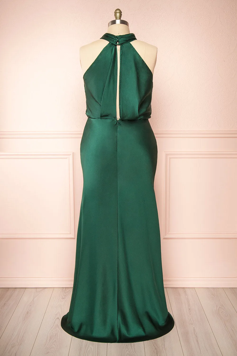 Jinny Emerald | Satin Halter Maxi Dress