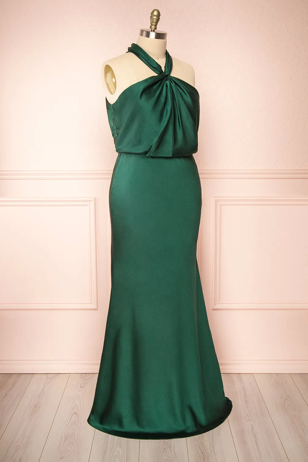 Jinny Emerald | Satin Halter Maxi Dress