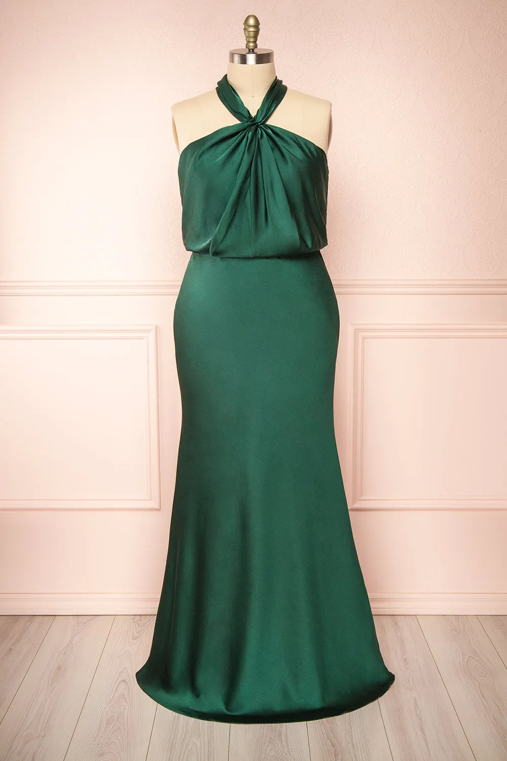 Jinny Emerald | Satin Halter Maxi Dress