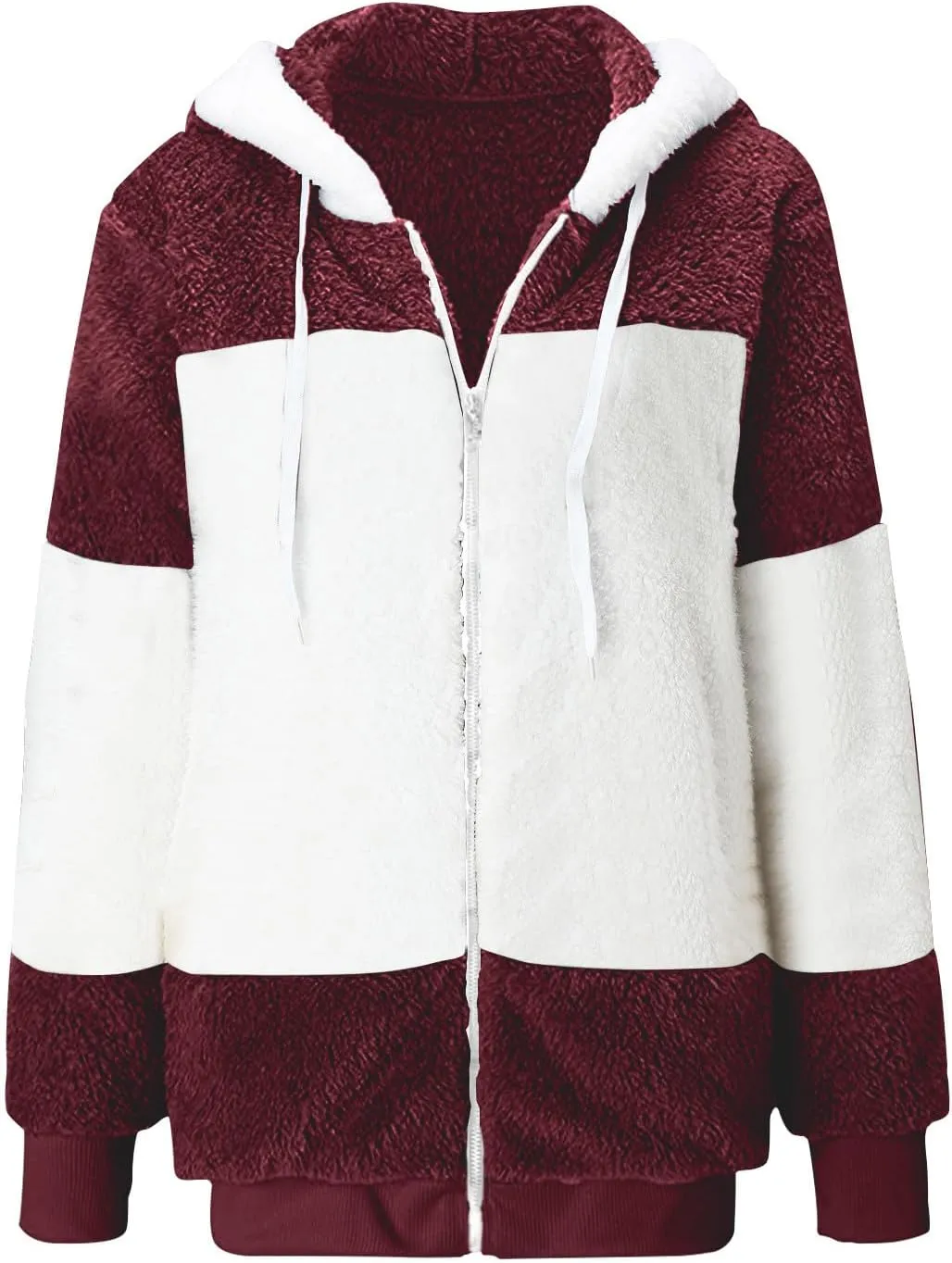 jovati Fleece Jacket Women Zip Up Color Block Hoodie Sweatshirts Long Sleeve Cardigan Fall Clothes 2023 Loose Fit Sweater