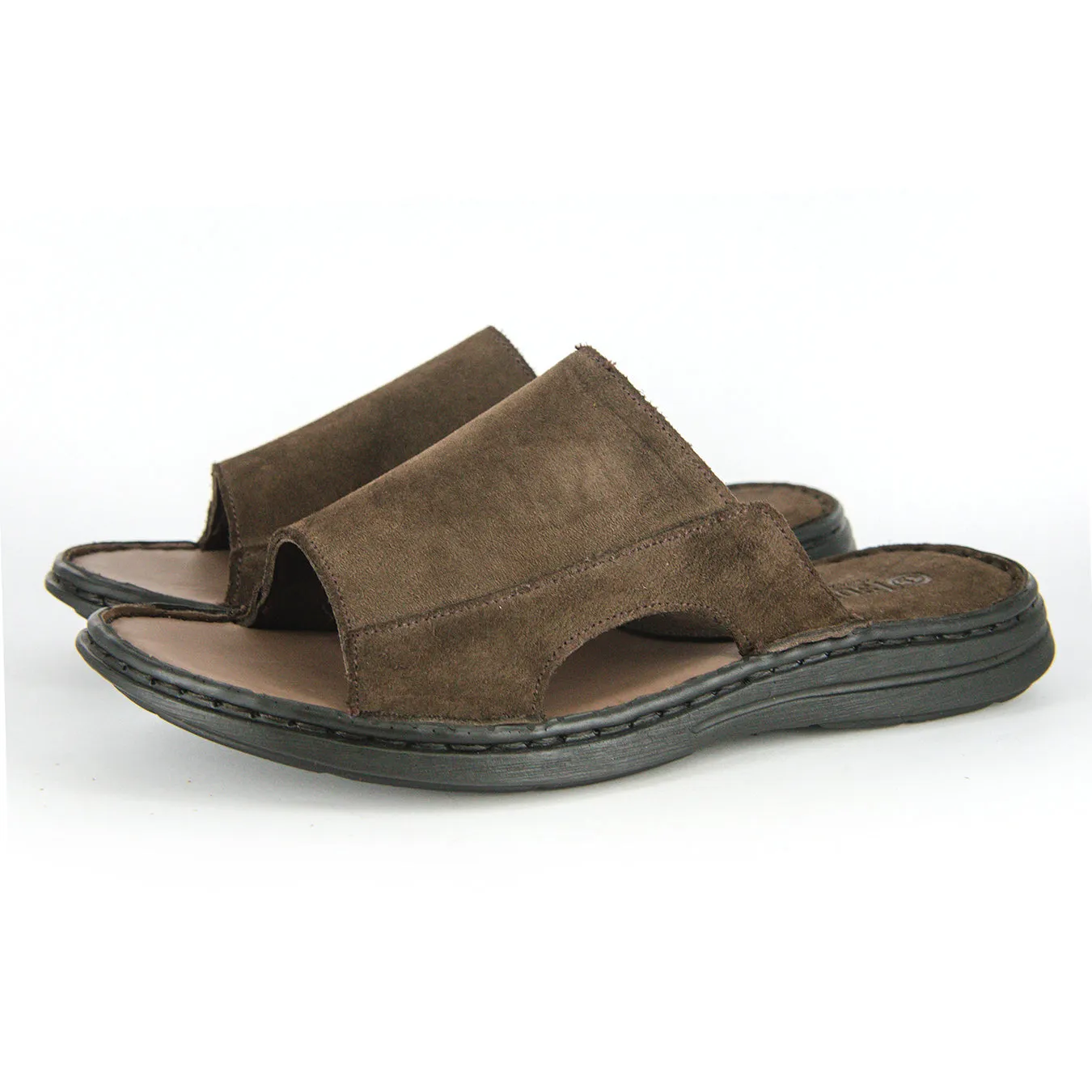 Juza : Mens Leather Sandal in Choc Dallas