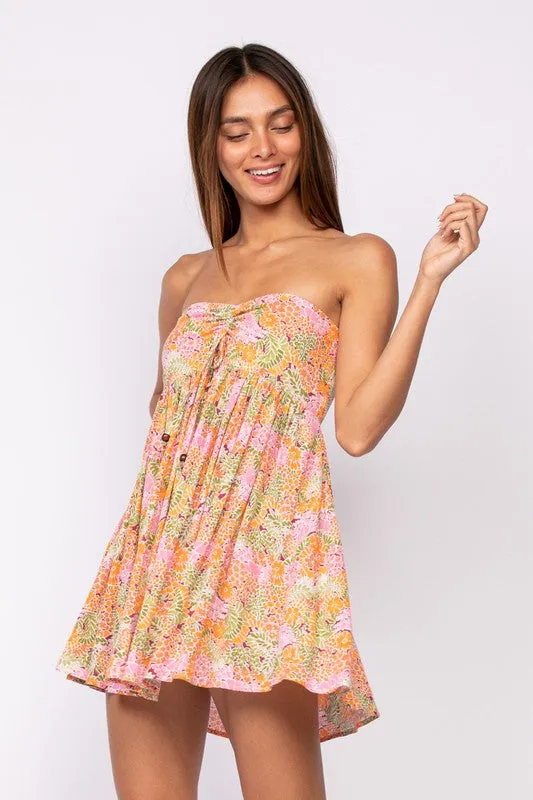 Lena Pink Floral Print Strapless Mini Dress