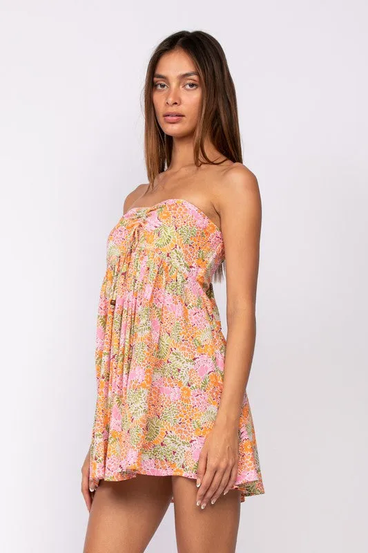 Lena Pink Floral Print Strapless Mini Dress