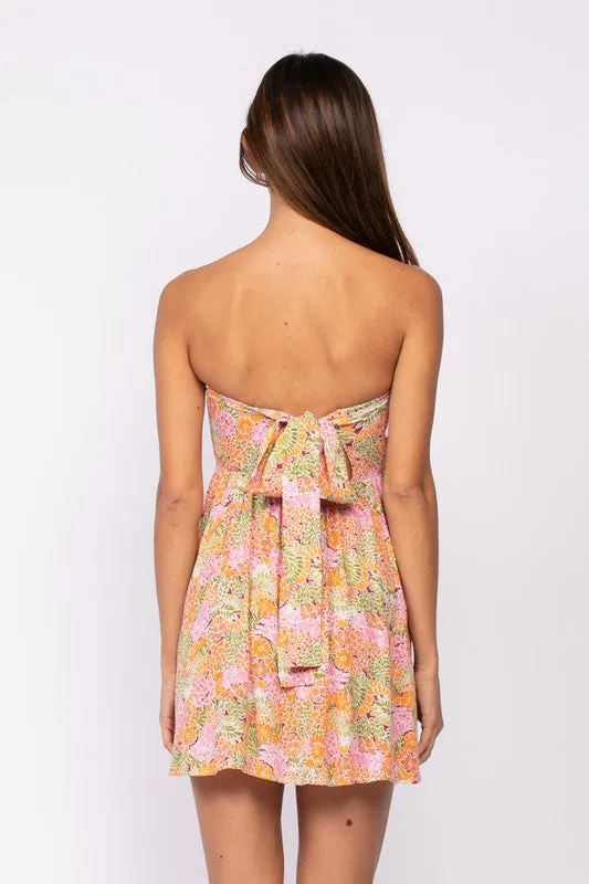 Lena Pink Floral Print Strapless Mini Dress