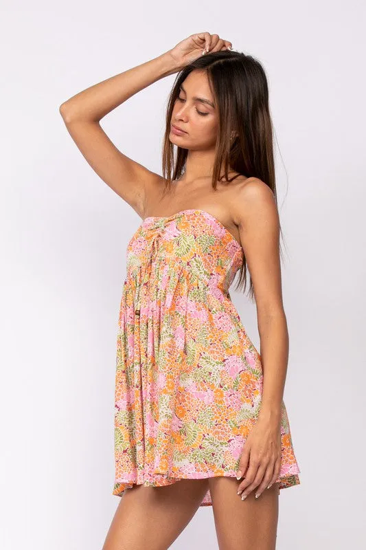 Lena Pink Floral Print Strapless Mini Dress