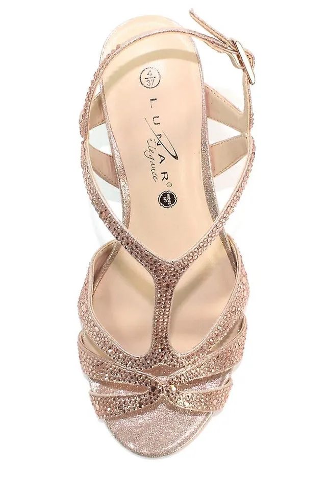 Lunar FLR524 Francie Rose Gold Gemstone Wide Fit Sandals