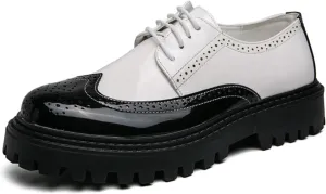 Mens Retro Brogue Multicolor Leather Dress Oxfords Shoes Low Top Non-Slip Round Toe Casual Derby Shoes for Formal Business Wedding