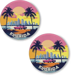 Miami Beach Florida Pin Button 2.25 inch 2-Pack  Pinback Button for Jeans Pants Shirt Backpack  Pins for Clothes Hat Cap ID45000