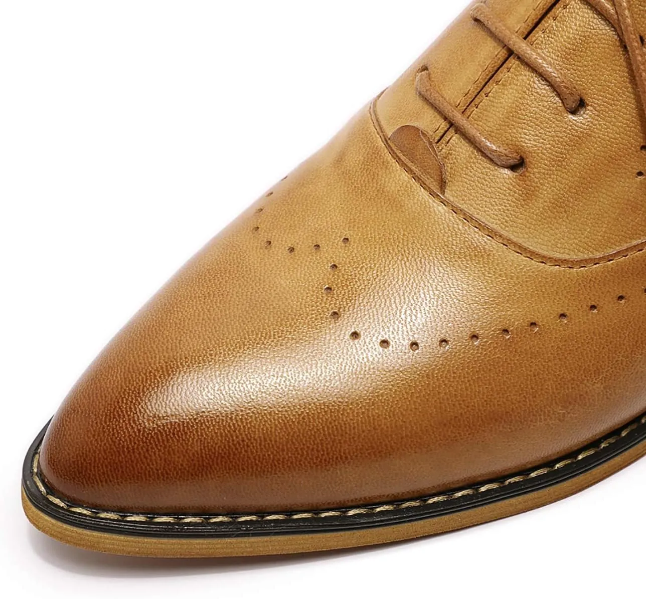Mona flying Women's Pointed Toe Leather Oxfords Brogue Stylish Lace up Leather Shoes for Work