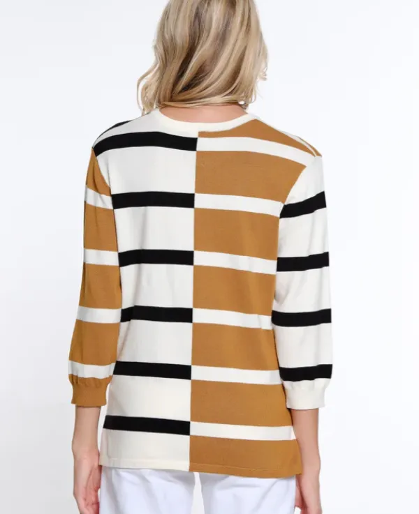 Navy Jewel Neck Striped Sweater