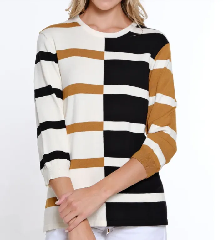 Navy Jewel Neck Striped Sweater