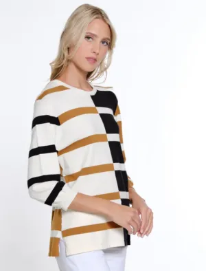 Navy Jewel Neck Striped Sweater
