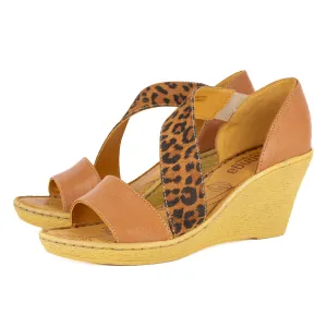 Nompempe : Ladies Leather High-Heel Sandal in Oak Cayak & Spotted Lisoto
