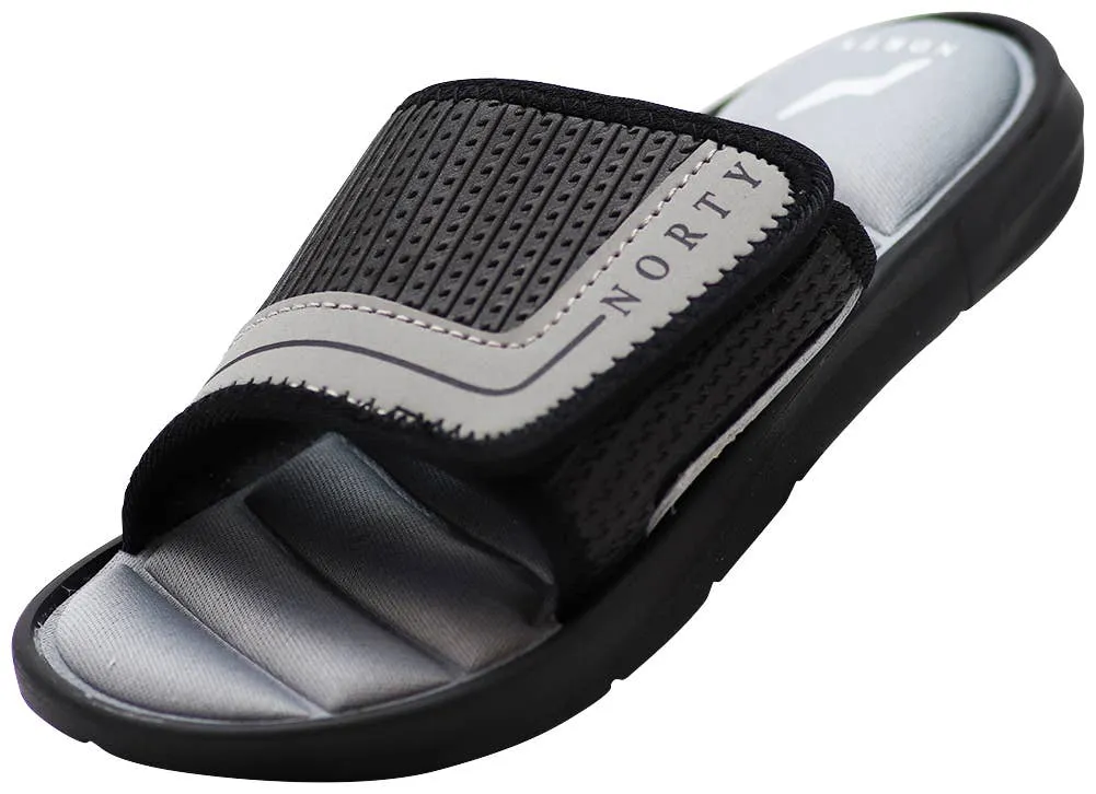 Norty Boys 11-4 Black Grey Memory Foam Slides 12150