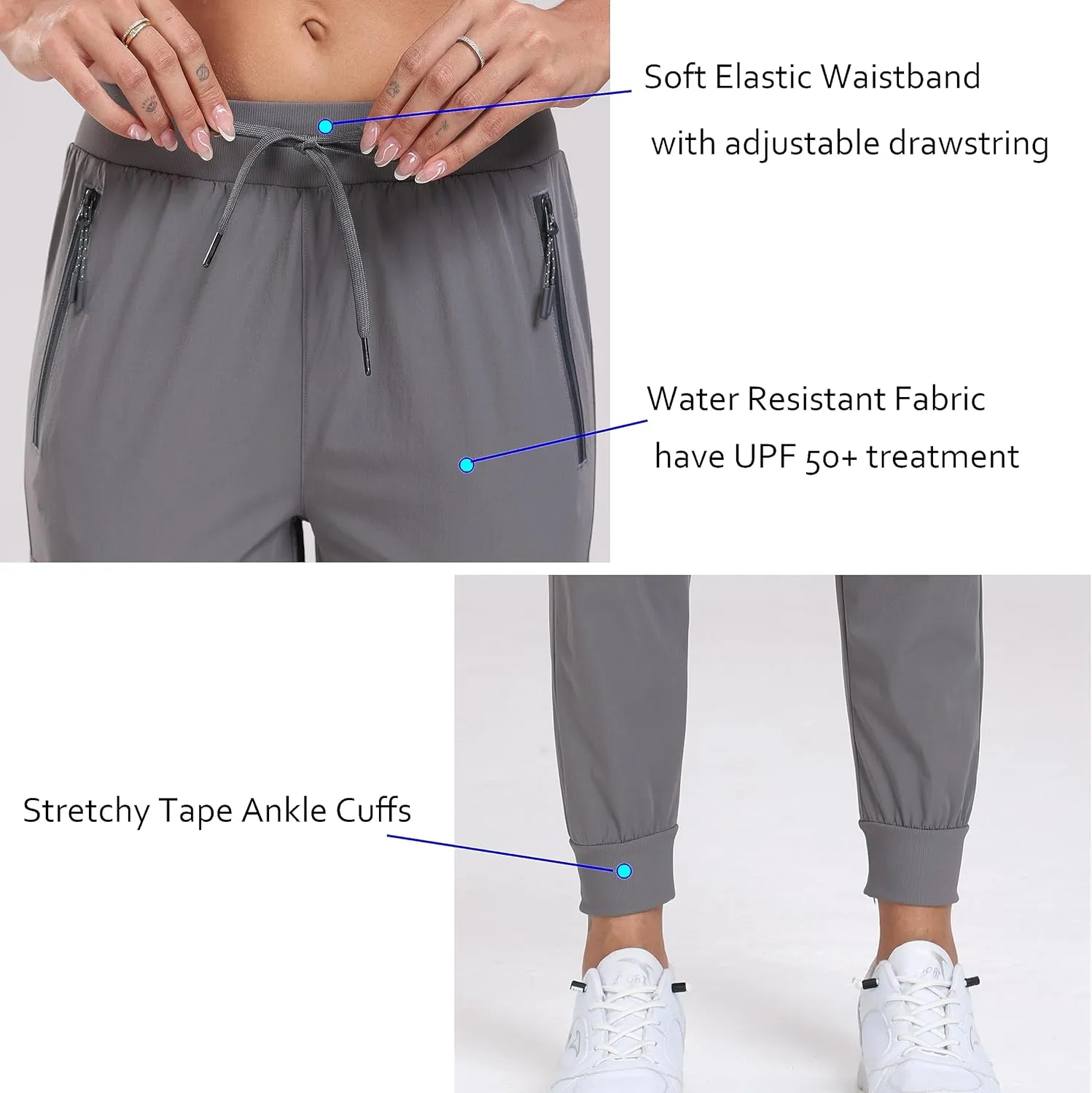 Oalka Women's Cargo Hiking Pants Lightweight Travel Pockets Joggers Quick Dry